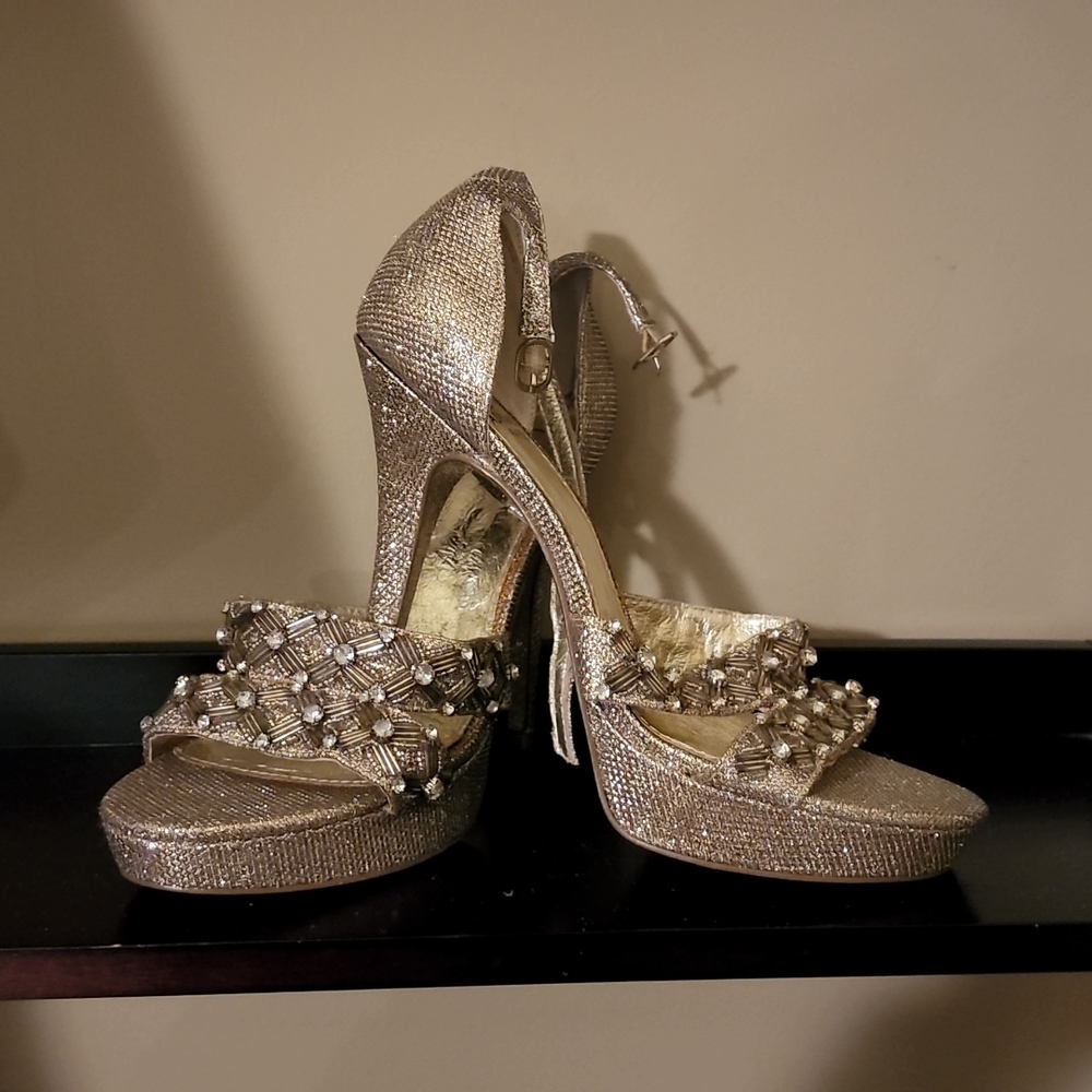 Gold glittered/rhinestone heels